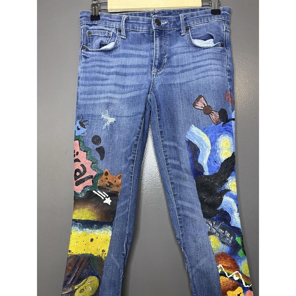 Gap Jeans Hand Painted Women 2 Medium Wash Blue Mid Rise Flare Unicorn Art